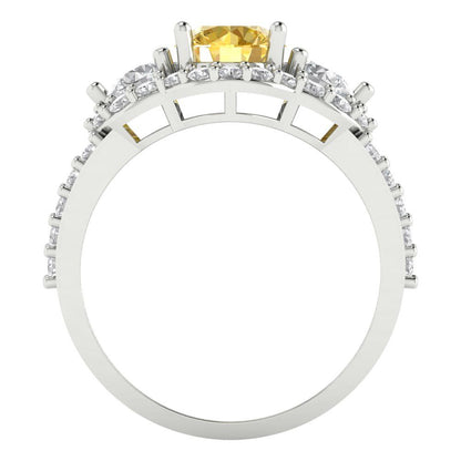 2.16 cttw Natural Citrine Three-Stone Engagement Ring - Solid White Gold (VVS1, Round Cut,6.5mm)