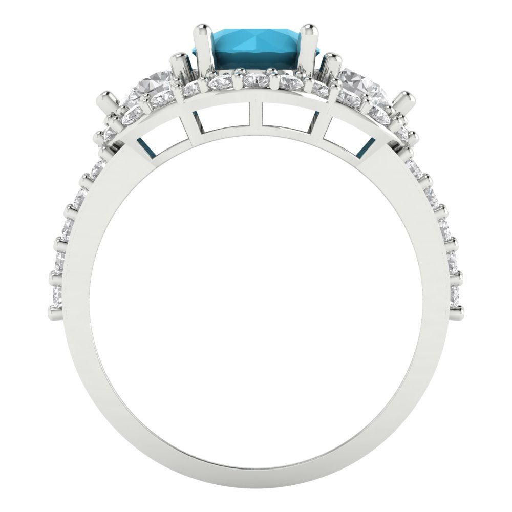 2.16 cttw Simulated Turquoise Three-Stone Engagement Ring - Solid White Gold (VVS1, Round Cut,6.5mm)
