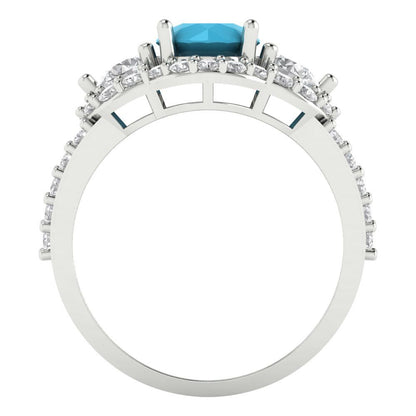 2.16 cttw Simulated Turquoise Three-Stone Engagement Ring - Solid White Gold (VVS1, Round Cut,6.5mm)