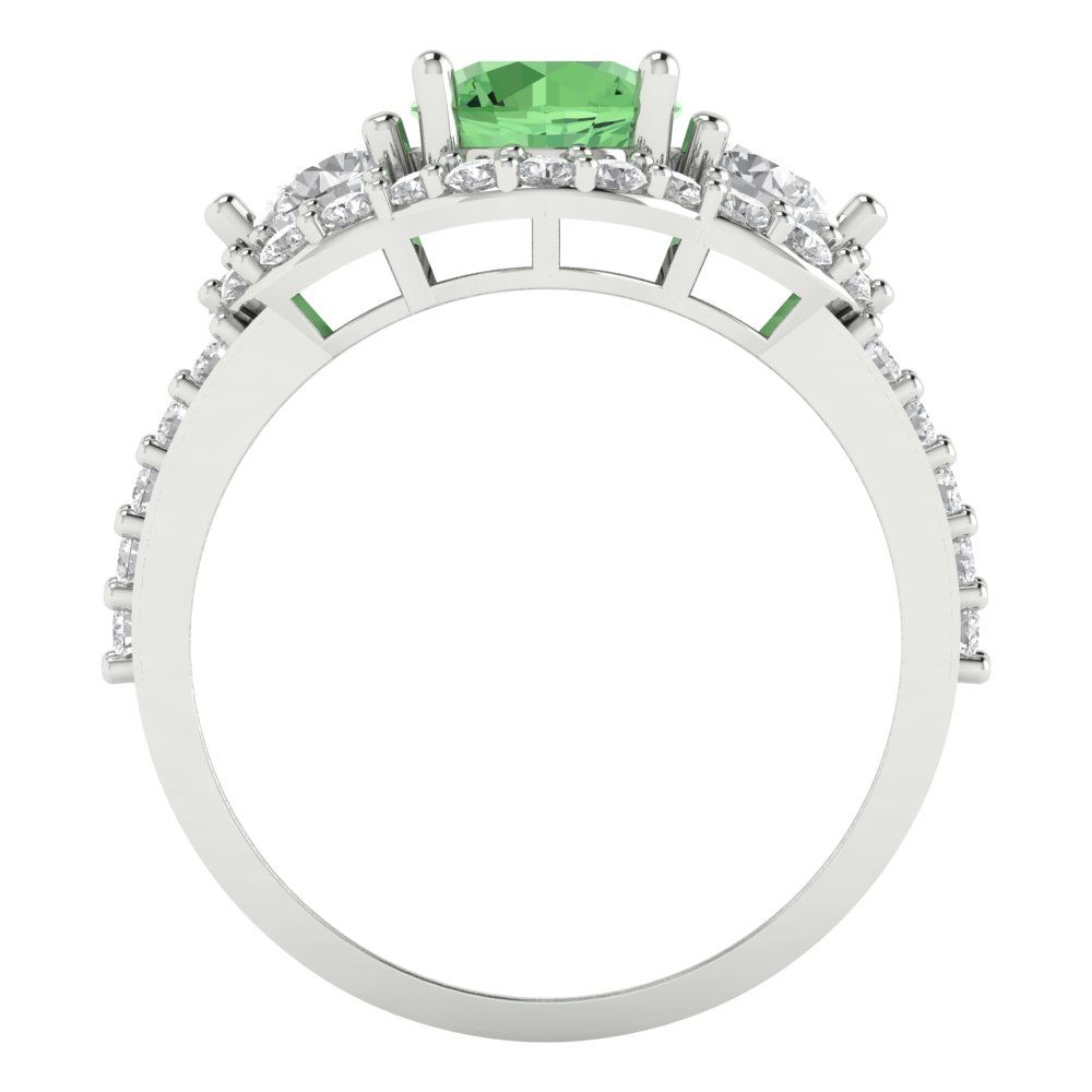 2.16 cttw Zirconia Simulated Green Diamond Three-Stone Engagement Ring - Solid Gold (VVS1, Round Cut,6.5mm)