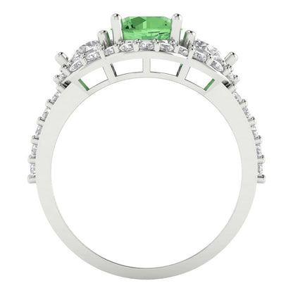 2.16 cttw Zirconia Simulated Green Diamond Three-Stone Engagement Ring - Solid Gold (VVS1, Round Cut,6.5mm)