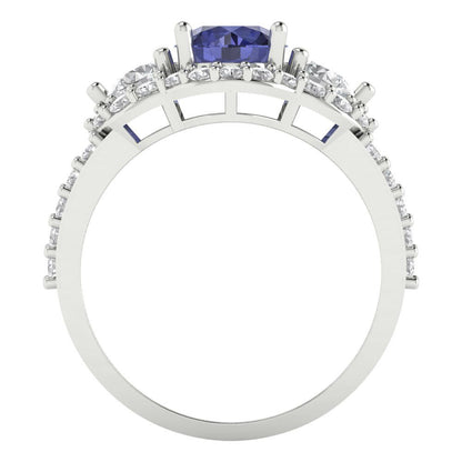 2.16 cttw Simulated Tanzanite Three-Stone Engagement Ring - Solid Gold (Round Cut,6.5mm)