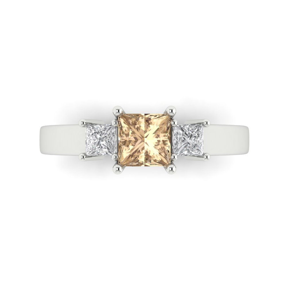 1.11 cttw Yellow Moissanite Three-Stone Engagement Ring - Solid White Gold (VVS1, Princess Cut,5.0mm)