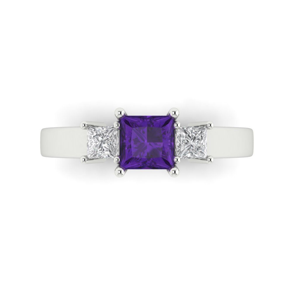 1.11 cttw Natural Amethyst Three-Stone Engagement Ring - Solid White Gold (VVS1, Princess Cut,5.0mm)