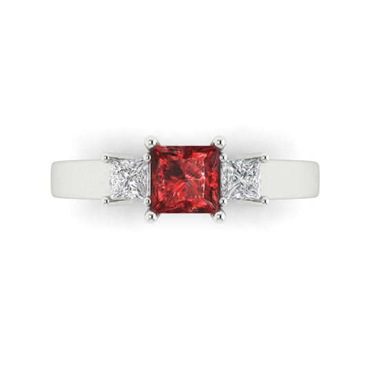 1.11 cttw Natural Garnet Three-Stone Engagement Ring - Solid White Gold (VVS1, Princess Cut,5.0mm)