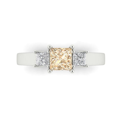 1.11 cttw Natural Morganite Three-Stone Engagement Ring - Solid White Gold (VVS1, Princess Cut,5.0mm)