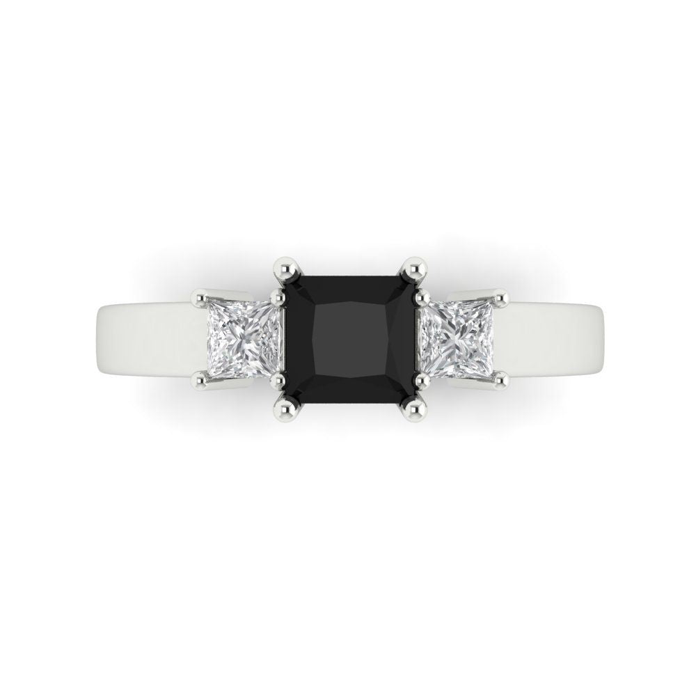 1.11 cttw Natural Onyx Three-Stone Engagement Ring - Solid Gold (Princess Cut,5.0mm)