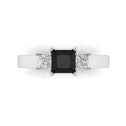 1.11 cttw Natural Onyx Three-Stone Engagement Ring - Solid Gold (Princess Cut,5.0mm)