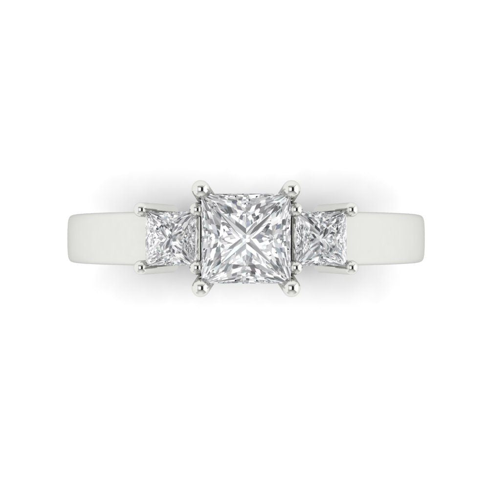 1.11 cttw Moissanite Three-Stone Engagement Ring - Solid White Gold (VVS1, Princess Cut,5.0mm)