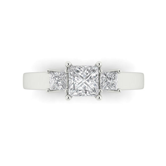 1.11 cttw White Sapphire Three-Stone Engagement Ring - Solid White Gold (VVS1, Princess Cut,5.0mm)