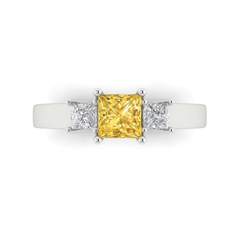 1.11 cttw Natural Citrine Three-Stone Engagement Ring - Solid White Gold (VVS1, Princess Cut,5.0mm)