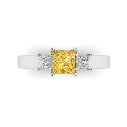 1.11 cttw Natural Citrine Three-Stone Engagement Ring - Solid White Gold (VVS1, Princess Cut,5.0mm)