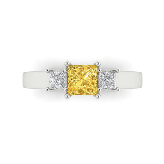 1.11 cttw Natural Citrine Three-Stone Engagement Ring - Solid White Gold (VVS1, Princess Cut,5.0mm)