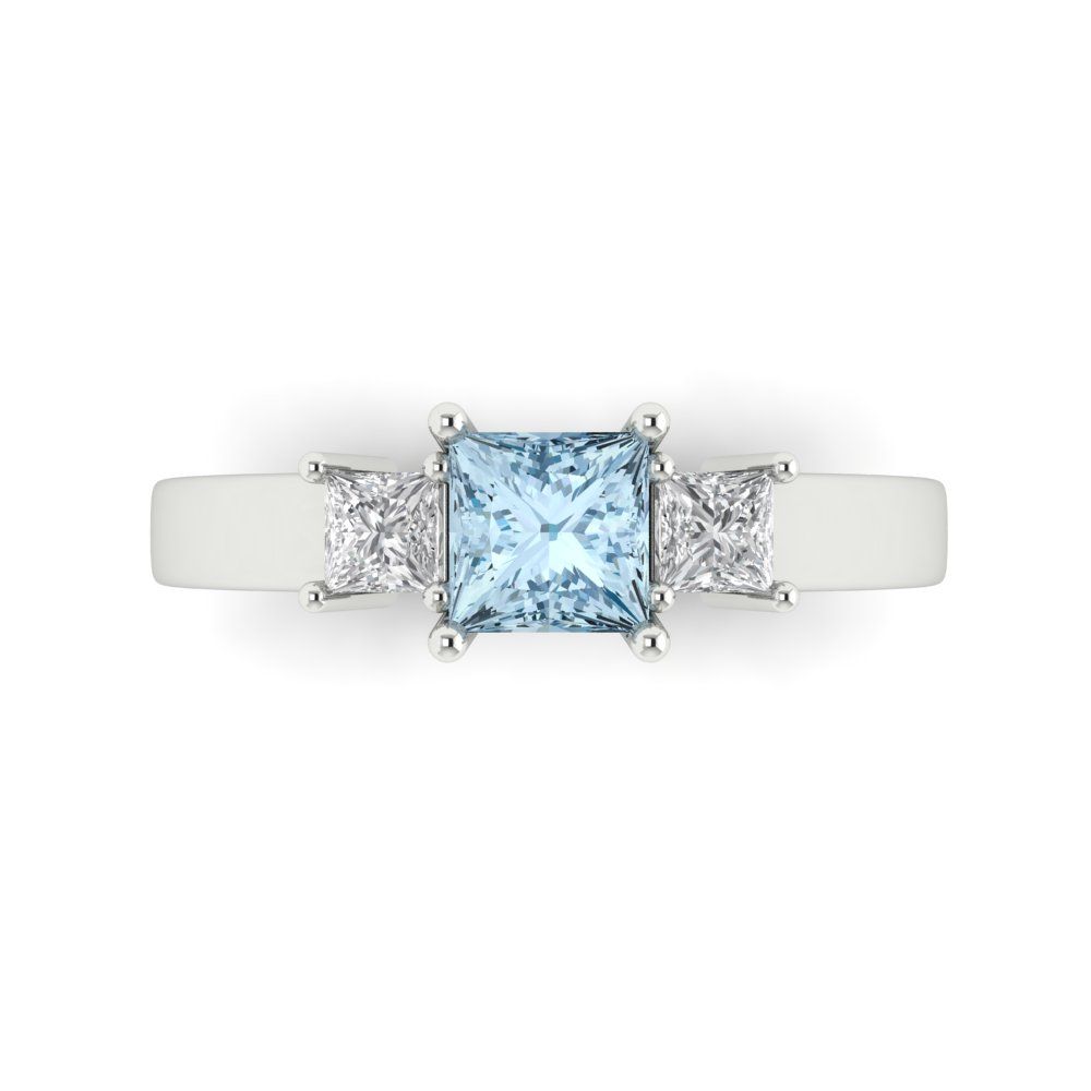 1.11 cttw Natural Sky Blue Topaz Three-Stone Engagement Ring - Solid White Gold (VVS1, Princess Cut,5.0mm)