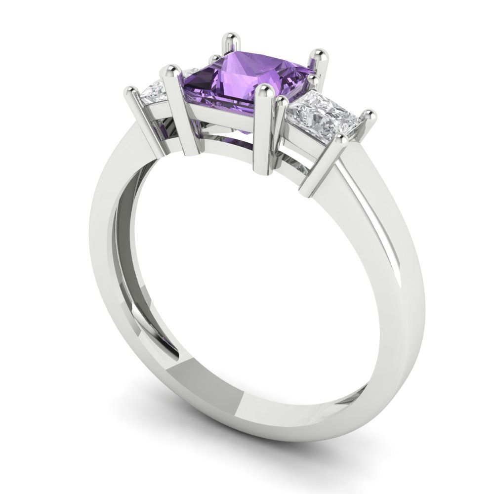 1.11 cttw Simulated Alexandrite Three-Stone Engagement Ring - Solid White Gold (VVS1, Princess Cut,5.0mm)