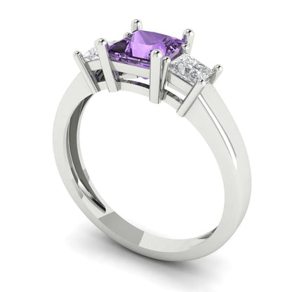 1.11 cttw Simulated Alexandrite Three-Stone Engagement Ring - Solid White Gold (VVS1, Princess Cut,5.0mm)