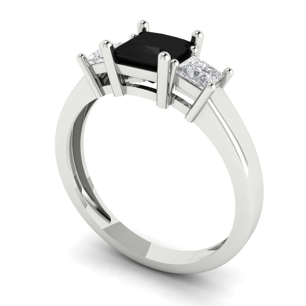 1.11 cttw Natural Onyx Three-Stone Engagement Ring - Solid Gold (Princess Cut,5.0mm)