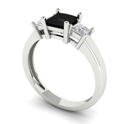 1.11 cttw Natural Onyx Three-Stone Engagement Ring - Solid Gold (Princess Cut,5.0mm)