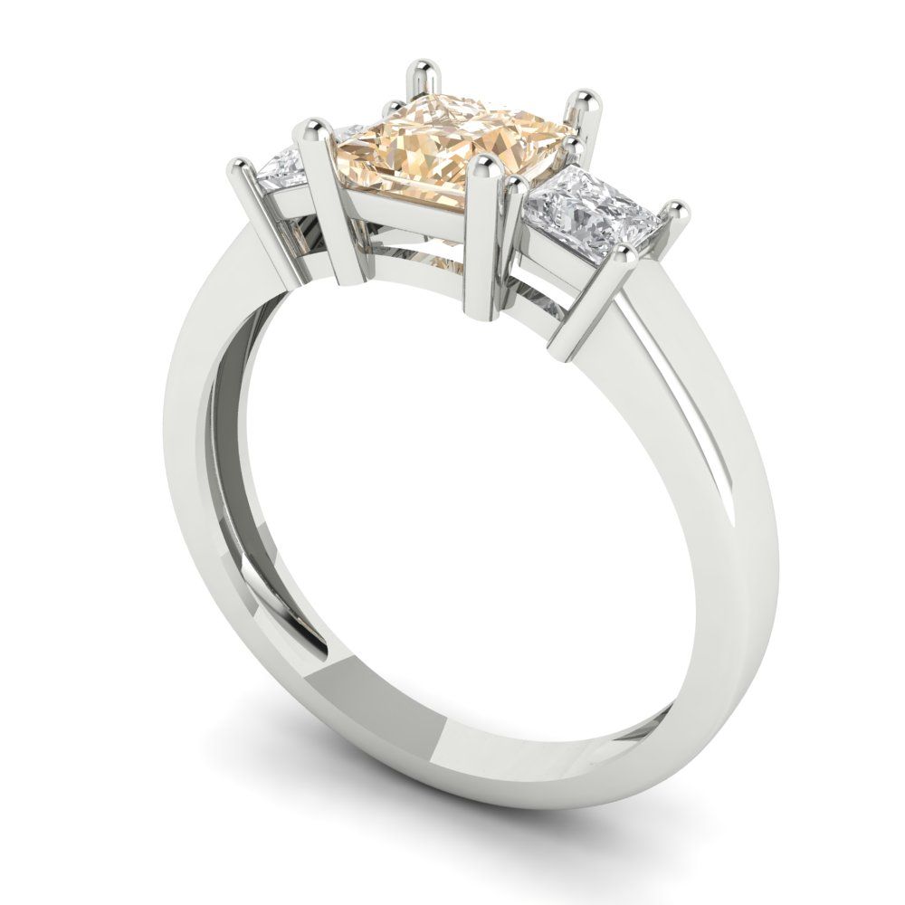 1.11 cttw Natural Morganite Three-Stone Engagement Ring - Solid White Gold (VVS1, Princess Cut,5.0mm)