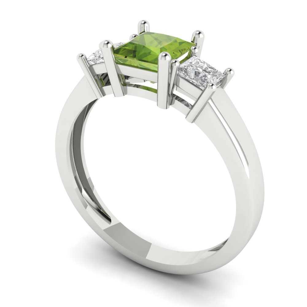 1.11 cttw Natural Peridot Three-Stone Engagement Ring - Solid White Gold (VVS1, Princess Cut,5.0mm)