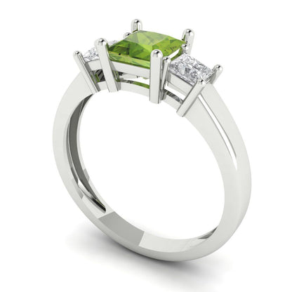 1.11 cttw Natural Peridot Three-Stone Engagement Ring - Solid White Gold (VVS1, Princess Cut,5.0mm)