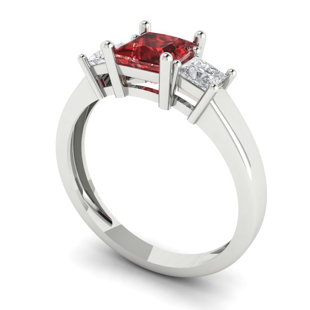 1.11 cttw Natural Garnet Three-Stone Engagement Ring - Solid White Gold (VVS1, Princess Cut,5.0mm)