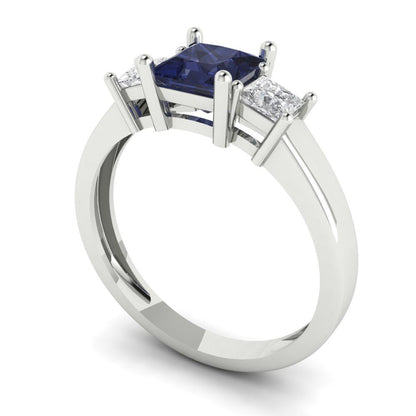 1.11 cttw Simulated Blue Sapphire Three-Stone Engagement Ring - Solid White Gold (VVS1, Princess Cut,5.0mm)