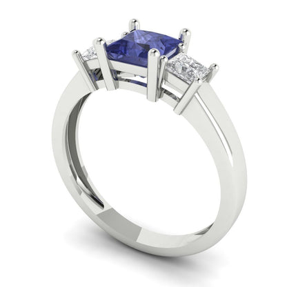 1.11 cttw Simulated Tanzanite Three-Stone Engagement Ring - Solid White Gold (VVS1, Princess Cut,5.0mm)