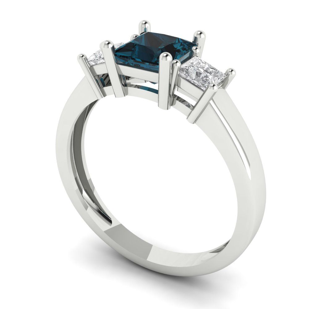 1.11 cttw Natural London Blue Topaz Three-Stone Engagement Ring - Solid Gold (Princess Cut,5.0mm)