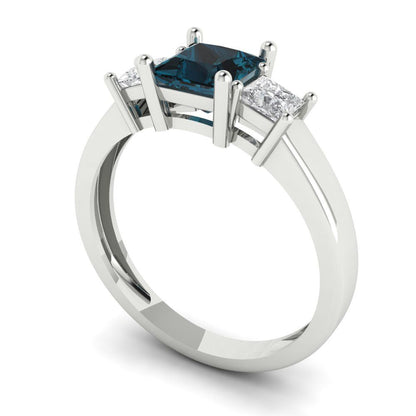 1.11 cttw Natural London Blue Topaz Three-Stone Engagement Ring - Solid Gold (Princess Cut,5.0mm)