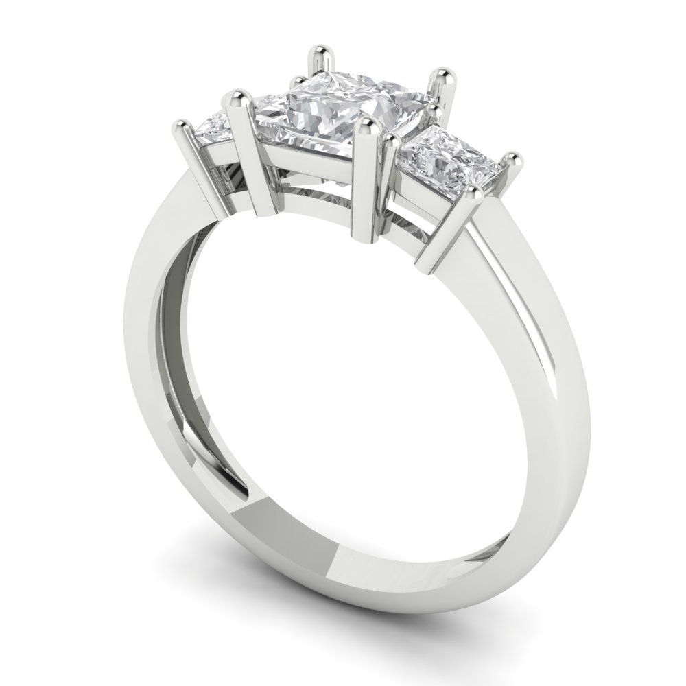 1.11 cttw Moissanite Three-Stone Engagement Ring - Solid White Gold (VVS1, Princess Cut,5.0mm)