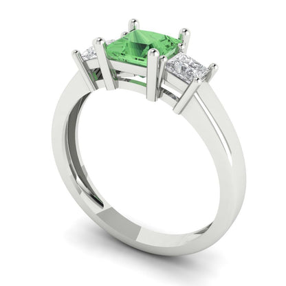 1.11 cttw Zirconia Simulated Green Diamond Three-Stone Engagement Ring - Solid White Gold (VVS1, Princess Cut,5.0mm)