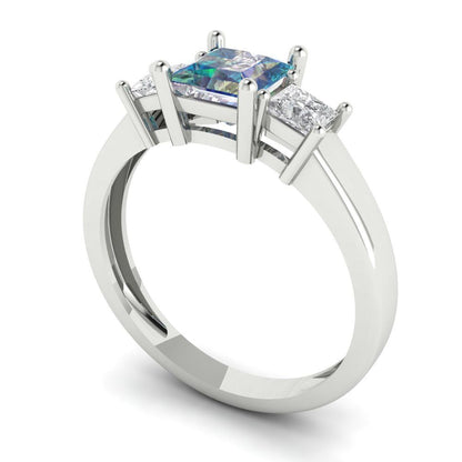 1.11 cttw Blue Moissanite Three-Stone Engagement Ring - Solid White Gold (VVS1, Princess Cut,5.0mm)