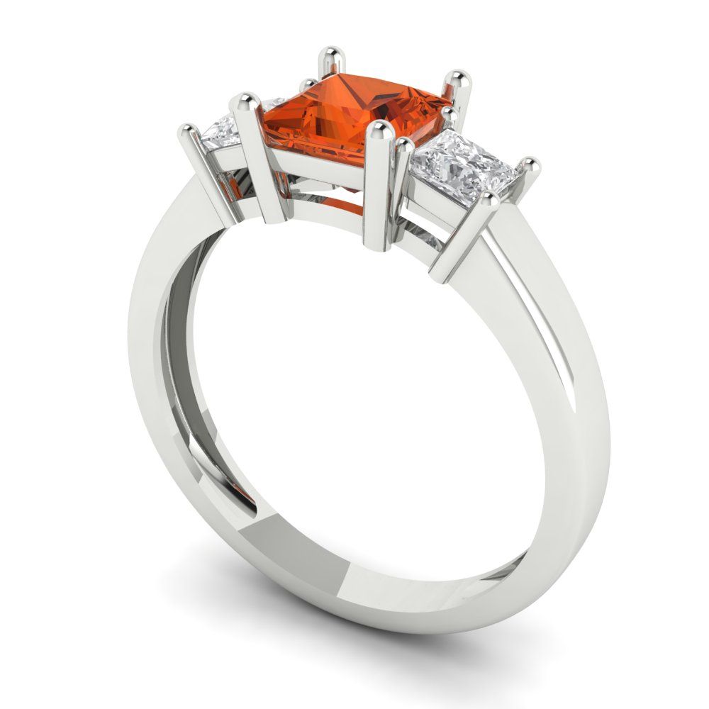 1.11 cttw Zirconia Simulated Red Diamond Three-Stone Engagement Ring - Solid White Gold (VVS1, Princess Cut,5.0mm)