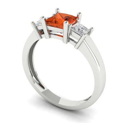 1.11 cttw Zirconia Simulated Red Diamond Three-Stone Engagement Ring - Solid White Gold (VVS1, Princess Cut,5.0mm)
