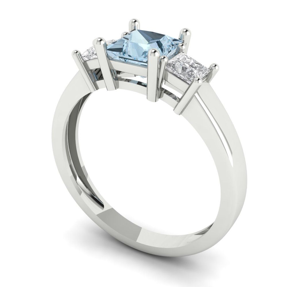 1.11 cttw Natural Sky Blue Topaz Three-Stone Engagement Ring - Solid White Gold (VVS1, Princess Cut,5.0mm)