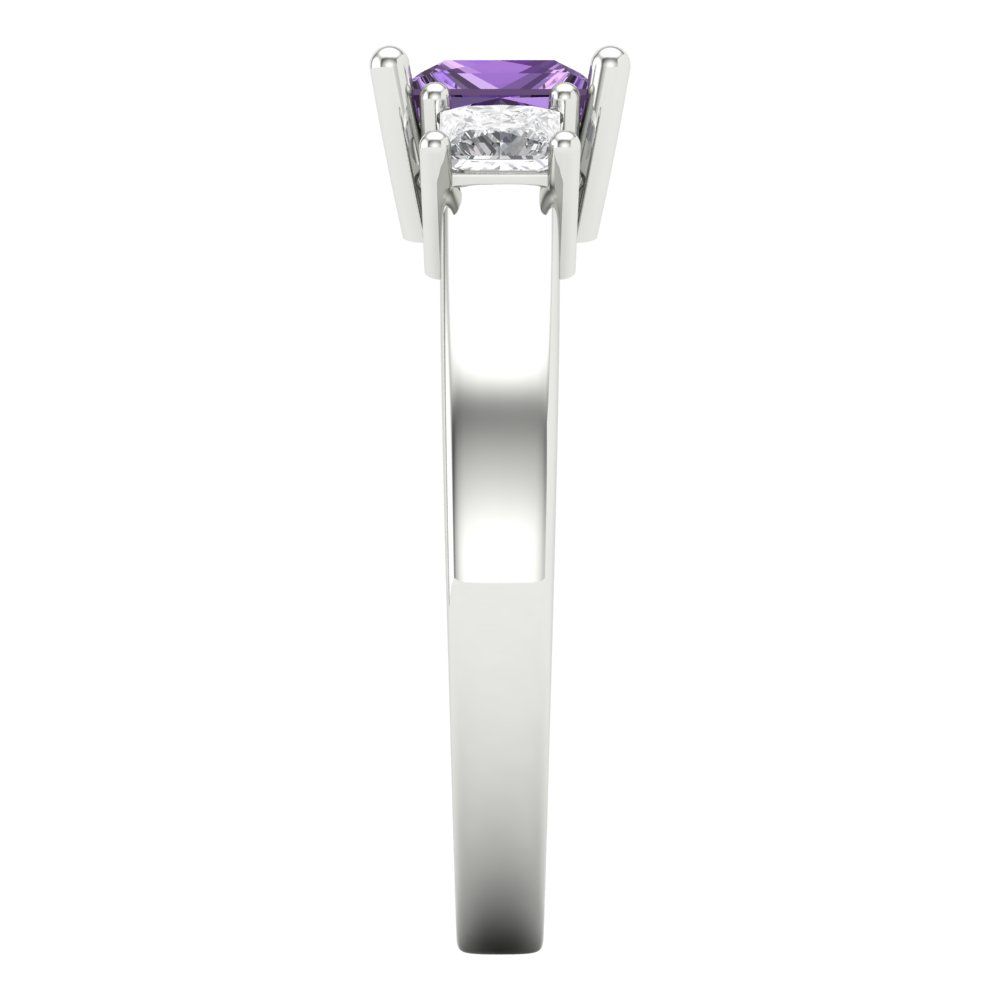 1.11 cttw Simulated Alexandrite Three-Stone Engagement Ring - Solid White Gold (VVS1, Princess Cut,5.0mm)