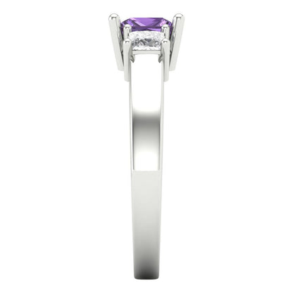 1.11 cttw Simulated Alexandrite Three-Stone Engagement Ring - Solid White Gold (VVS1, Princess Cut,5.0mm)