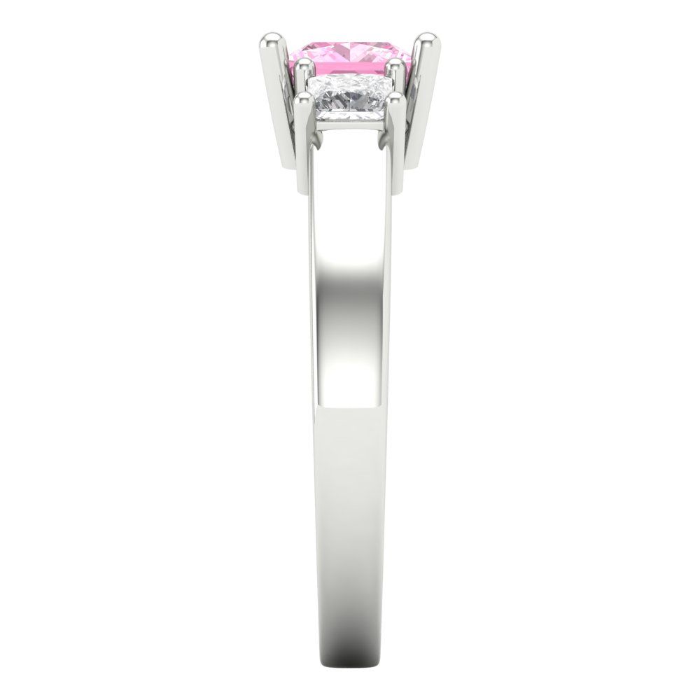 1.11 cttw Zirconia Simulated Pink Diamond Three-Stone Engagement Ring - Solid White Gold (VVS1, Princess Cut,5.0mm)