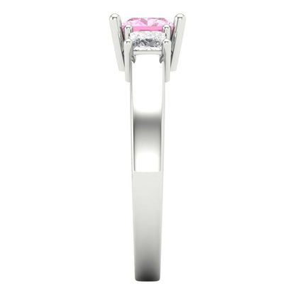 1.11 cttw Zirconia Simulated Pink Diamond Three-Stone Engagement Ring - Solid White Gold (VVS1, Princess Cut,5.0mm)