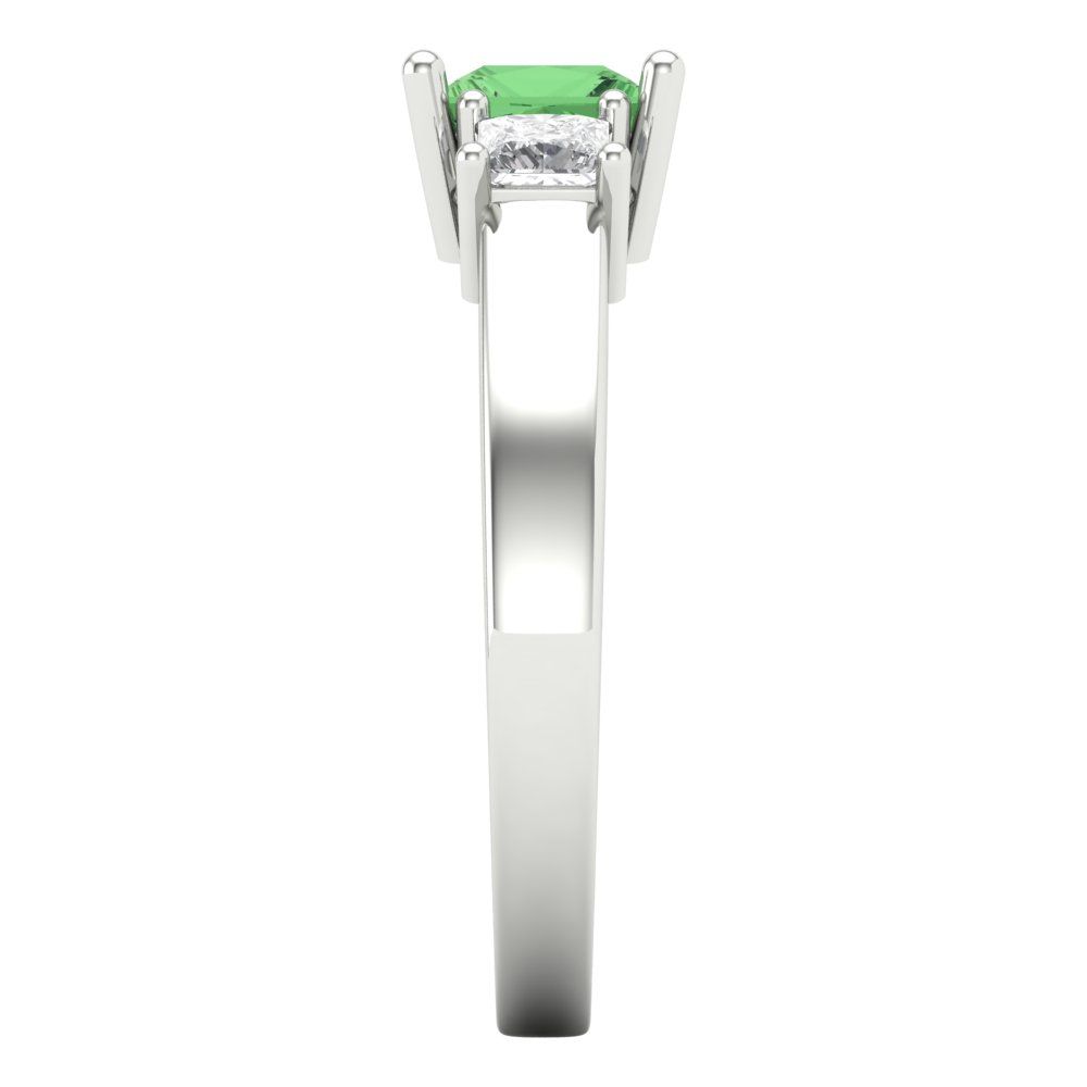 1.11 cttw Zirconia Simulated Green Diamond Three-Stone Engagement Ring - Solid White Gold (VVS1, Princess Cut,5.0mm)