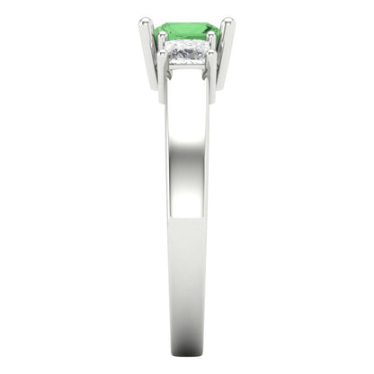 1.11 cttw Zirconia Simulated Green Diamond Three-Stone Engagement Ring - Solid White Gold (VVS1, Princess Cut,5.0mm)