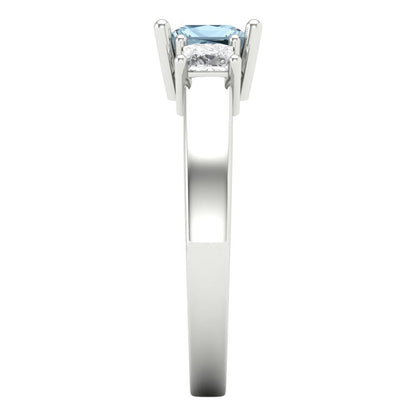 1.11 cttw Natural Sky Blue Topaz Three-Stone Engagement Ring - Solid White Gold (VVS1, Princess Cut,5.0mm)