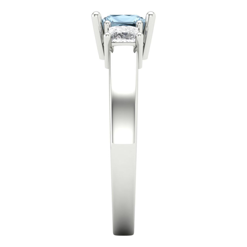 1.11 cttw Natural Aquamarine Three-Stone Engagement Ring - Solid White Gold (VVS1, Princess Cut,5.0mm)