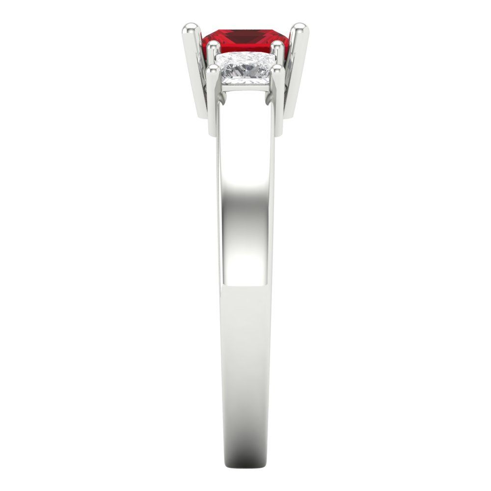 1.11 cttw Simulated Pink Tourmaline Three-Stone Engagement Ring - Solid White Gold (VVS1, Princess Cut,5.0mm)