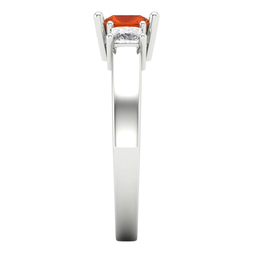 1.11 cttw Zirconia Simulated Red Diamond Three-Stone Engagement Ring - Solid White Gold (VVS1, Princess Cut,5.0mm)