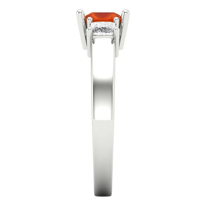 1.11 cttw Zirconia Simulated Red Diamond Three-Stone Engagement Ring - Solid White Gold (VVS1, Princess Cut,5.0mm)