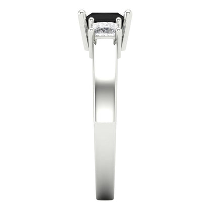 1.11 cttw Natural Onyx Three-Stone Engagement Ring - Solid Gold (Princess Cut,5.0mm)