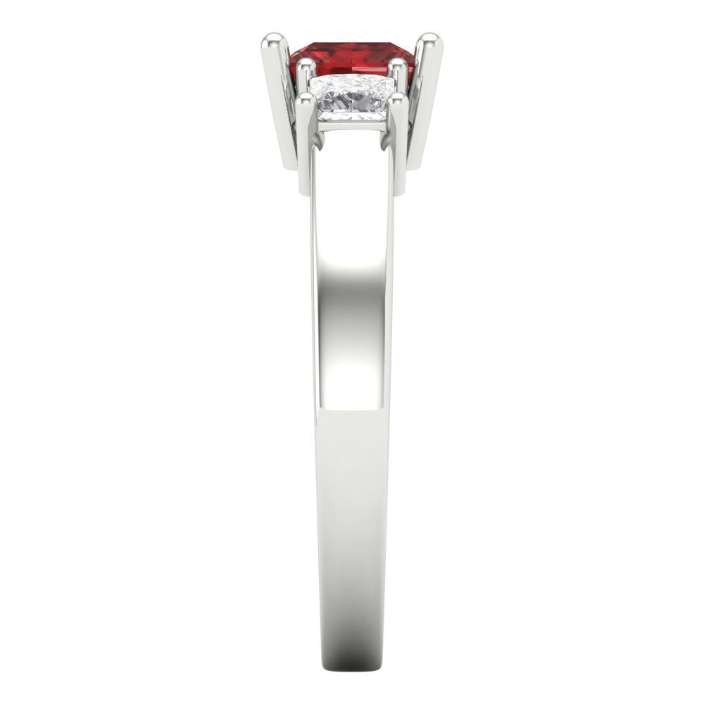 1.11 cttw Natural Garnet Three-Stone Engagement Ring - Solid White Gold (VVS1, Princess Cut,5.0mm)
