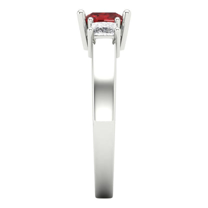 1.11 cttw Natural Garnet Three-Stone Engagement Ring - Solid White Gold (VVS1, Princess Cut,5.0mm)
